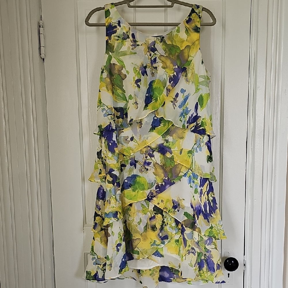 SL Fashions Yellow and Blue Asymmetrical Sundress
